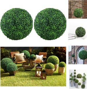 Artificial Plant Topiary Ball 2 PCS 10Inch 4 Layers Faux Round Boxwood Decorative Balls for Backyard, Balcony, Garden, Wedding Party, Home Office Decor (10inch)