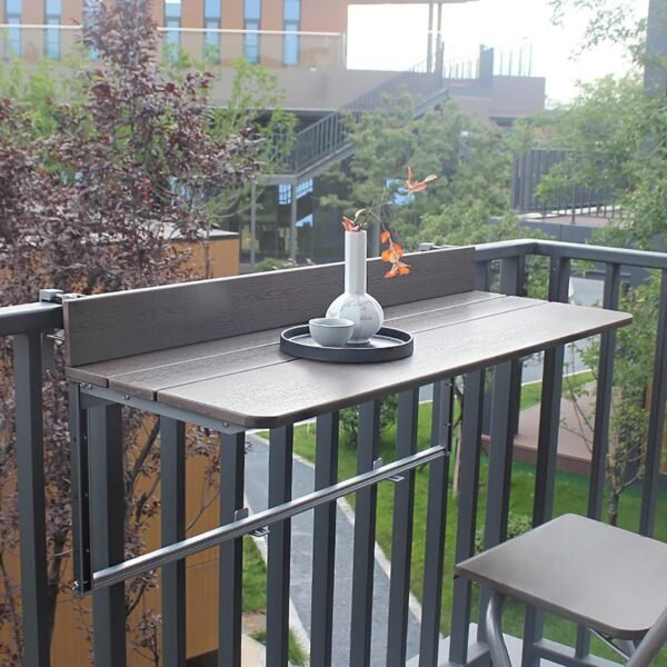 Balcony Bar Table For Railings Patio Table Balcony Table Balcony Table Hanging Indoor And Outdoor Hanging Railing Table, Multifunctional Adjustable Balcony Table For Balcony, Garden (Brown 31.5*14.6I