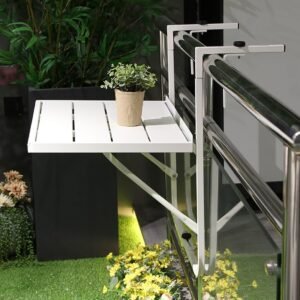 Balcony Bar Table For Railings,60*40cm/23.6*15.7in,Folding Hanging Table,Outdoor Balcony Railing Side Table,Patio Garden Metal Frame Flower Stand Plant Rack,outdoor Bar Table ( Color : White , Size :