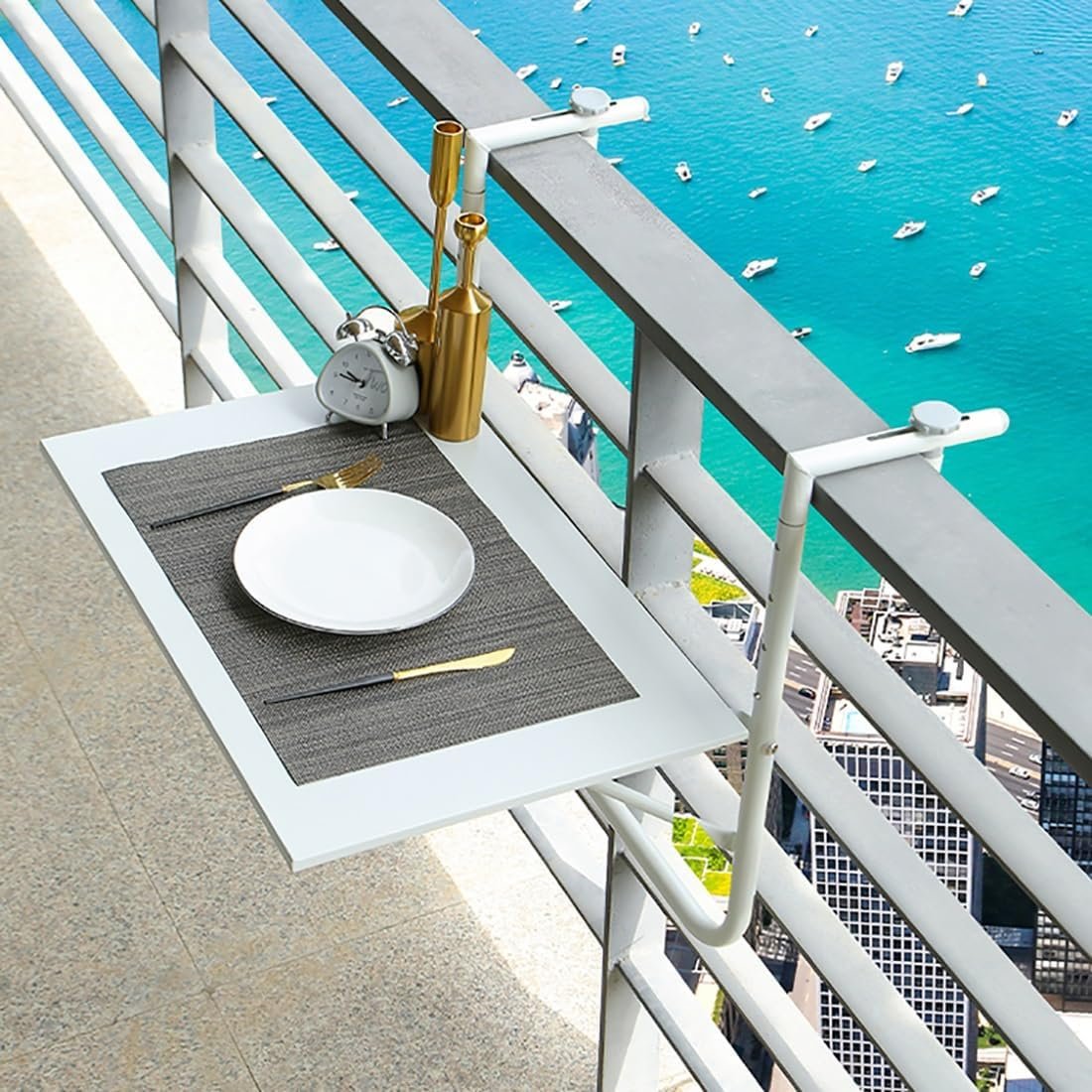 Balcony Bar Table For Railings,side table outdoor, hanging balcony table Balcony Bar Table For Railings,side table outdoor, hanging balcony table for railing,Upgraded thickened design,Outdoor Balcony Railing Side Table,Patio Garden Metal Frame Flower Stand Plant Rack ( Col