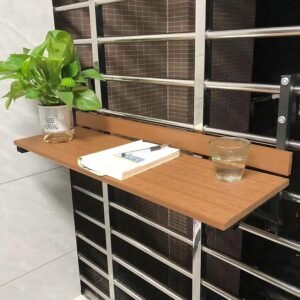 Balcony Desk, Balcony Bar Table For Railings,80*26Cm/31.4*10.2In,Outdoor Bar Table,Foldable Outdoor Side Table,Folding Space Saving Serving Desk,Wall-Mounted Side Tables For Patio (Wood Color 80*26Cm