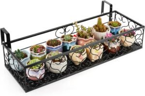Balcony Flower Pot Stand Rack Patio Railing Shelf Plant Pots Holder Windows Decorate (L, Black)
