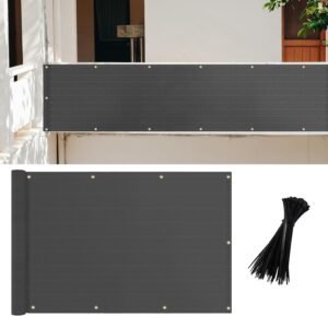 Balcony Privacy Screen Apartment Privacy Screens for Balcony 3'×16' Dark Gray UV Protection Waterproof for Patio, Porch, Outdoor, Deck with Zip Ties