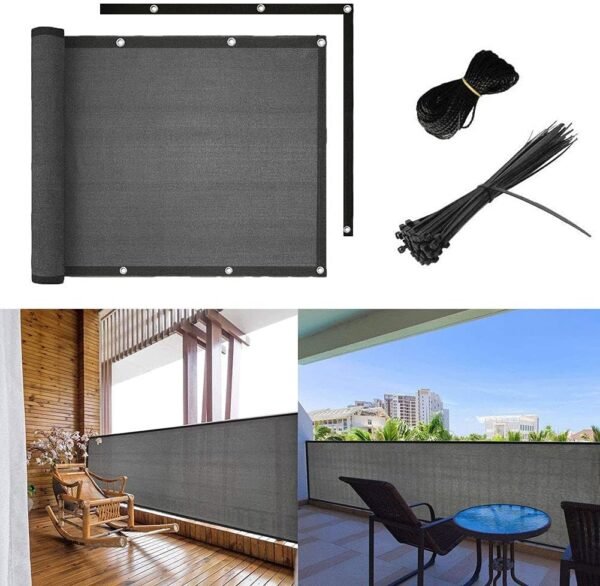 Balcony Privacy Screen Cover,3'x16.4' Deck Privacy Fence Porch Covering Patio Privacy,Balcony Cover Fence for Apartments Outdoor Backyard,Windscreen with Cable Ties/Rope-Grey
