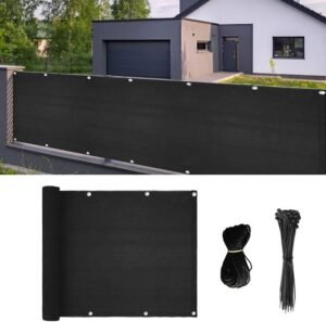 Balcony Privacy Screen Cover,3x16.4ft Patio Screen Fence Mesh Windscreen Deck Privacy Fence,UV-Resistant Sun Shade Privacy Cover Fence for Porch Deck Outdoor Patio Backyard with Cable Ties（Black）