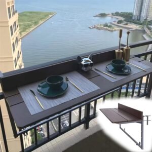 Balcony Railing Table Balcony Bar Table for Railings,Outdoor Hanging Rail Tables for Deck,Adjustable Height Outdoor Small Tables for Patio Space Saving Serving Desk Countertop Extension Fold