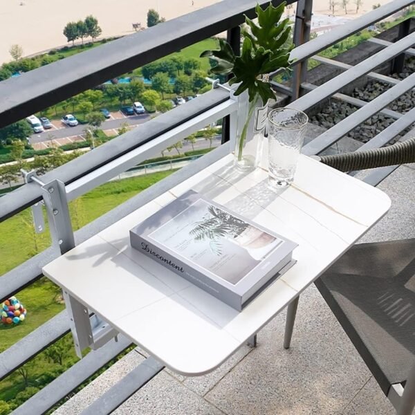 Balcony Railing Table,Railing Suspension Folding Balcony Table Suspension,Folding Suspension Table for Patio, Balcony and Deck Easy Assembly(White,60 * 35cm/23.6 * 13.7in)