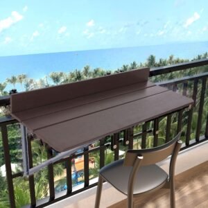 Balcony Table Patio Table Balcony Bar Table for Railings Balcony Table Hanging Folding Balcony Table Wall Folding Table Modern Home Bar Wall Floating Table Garden Balcony Railing (Color : Brown, Siz