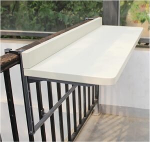 Balcony Table, Railing Table, Adjustable Metal Balcony Bar Table, Fold up Table, Deck Table, Fold up Table, Balcony Furniture, 5 Height Adjustable, Waterproof, for Patio, Garden, Balcony