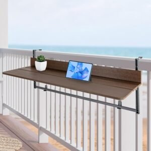 Balcony Table for Railings, Balcony Railing Hanging Table, Outdoor Bar Folding Table, High Baffle Deck Table, Folding Balcony Table with Adjustable Height for Patio, Garden (120*37cm/47.2*14.5in)