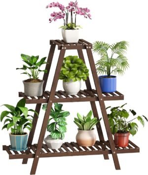 Bamboo Plant Stand For Indoor Outdoor Tiered Plant Shelf 3 Tier 8 Potted Flower Holder Ladder Plant Rack For Multiple Table Plant Pot Stand For Window Garden Balcony Living Room Patio Triangle Plant