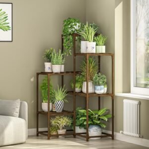 Bamworld Plant Stand Indoor Plant Shelf Outdoor Corner Wood Plant Table 7 Pots Flower Stands for Living Room Plant Rack Indoor Multiple Plants for Patio Balcony Garden Decor