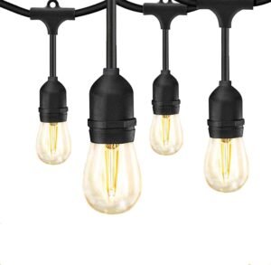 Banord Outdoor String Lights, 48FT Patio Lights Waterproof Outdoor Lights with 2W Dimmable LED Bulbs, Black Hanging Lights for Outdoor Backyard, Garden, Deck, Porch, Gazebo, Balcony, Camping, Party