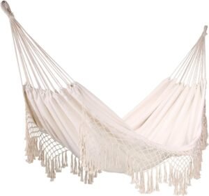 Barton Extra Long & Wide Hammock Beige Travel Camping Garden Backyard Porch Outdoor Indoor Patio Bedroom Hanging Swinging