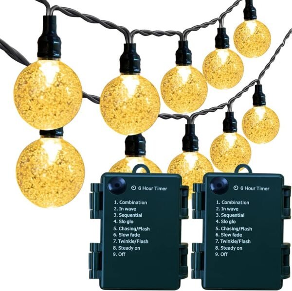 Battery Operated Globe String Lights - Indoor Outdoor String Lights Crystal Globe Lights 8 Modes 30 LED Patio Lights with Timer for Garden Balcony Pergola Party Decor, Warm White, 2 Pack