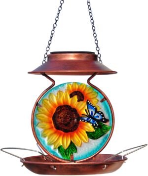 Bird Feeder Wild bird Feeders Metal Birdfeeders Solar Outdoor Hanging Decor Suitable for Garden Yard Patio Backyard Tuokiuhn