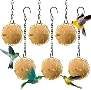 Bird Feeders, 6pcs Metal Hanging Bird Feeder with Hooks, Balls Suet Feeders for Outside Hanging, Fat Ball Bird Feeders for Wild Birds Outdoor Garden (Gold)