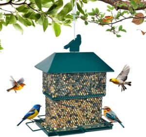 Bird Feeders for Outdoors, Wild Bird Feeders with Metal Mesh, Bird Feeders Outdoor Hanging, Bird Feeder Outside 4LB Large Capacity, 6 Perches for Cardinals,Finches,Blue Jays