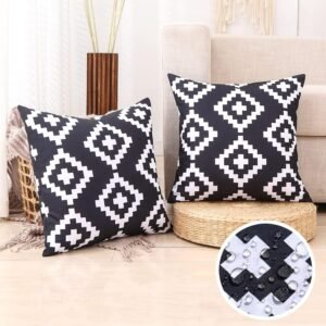 Black and White Outdoor Pillows Waterproof 18x18 Porch Throw Pillow Covers 18 x 18 Set of 2 Outdoor Patio Decor for Patio Furniture, RV, Backyard, Deck, Picnic, Beach, Trailer, Camping