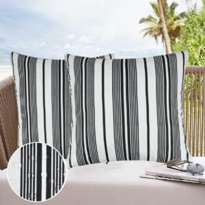 Black and White Striped Outdoor Pillow Cover, Outdoor Pillow Covers 18x18 Waterproof Set of 2, Decorative Throw Pillow Cover for Outside Patio Furniture Garden (No Inserts)