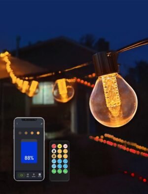 Bluetooth Outdoor String Lights, 25Ft G40 Dimmable Led Patio Lights, App Control, 3 Modes, 25 Plastic Bulbs, Waterproof Connectable Hanging Christmas Lights for Backyard Porch Balcony Party Xmas Decor