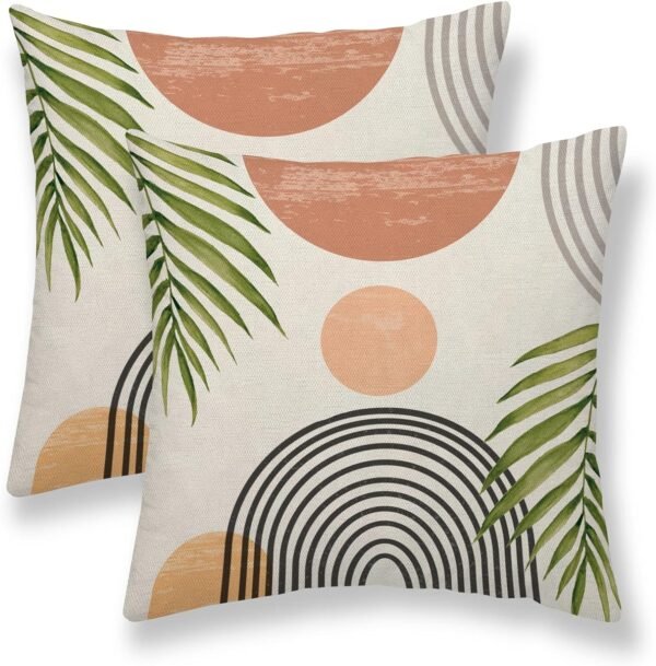 Boho Pillow Covers 18x18 Set of 2, Mid Century Modern Throw Pillow Covers Summer Outdoor Abstact Sunset Decor Cushion Case for Bed Couch Sofa Home Decorative