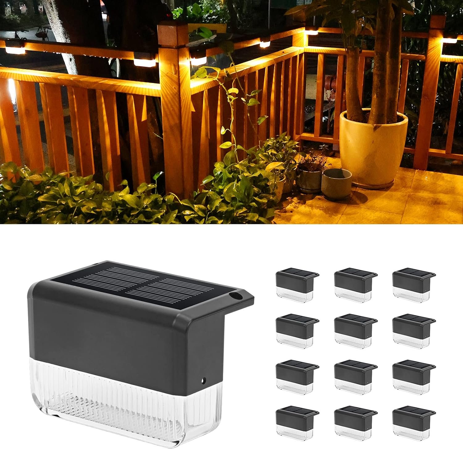 CHINLY Solar Deck Lights 12-Pack Outdoor Waterproof led, Warm White CHINLY Solar Deck Lights 12-Pack Outdoor Waterproof led, Warm White & Color Changing for Stairs, Fence, Garden, Patio Yard, Porch and Step