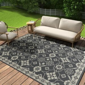 COCOER-Floral Outdoor Rug 5X7 Waterproof-Reversible Indoor Outdoor Rugs-Patio Rug Outdoor Area Rug-Outdoor Plastic Straw Rug-Outdoor Carpet for Outside Deck Camping Porch Balcony Rv-Patio Decor