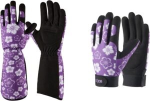 COOLJOB 1 Pair Long Sleeve Rose Pruning Thorn Proof Gardening Gloves + 1 Pair Short Cushion Padded Glove with Velcro