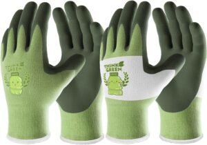 COOLJOB 2 Pairs Toddler Gloves for Boys Girls Age 2-4, Small Kids Gloves for Garden Yard Work, Rubber Coated Gardening Gloves (Think Green Series, XXS)