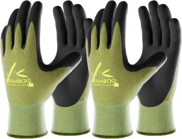 COOLJOB 2 Pairs Touch Screen Gardening Gloves for Men, Large Breathable Working Gloves, Rubber Coated Garden Gloves, Non Slip Grip for Workers, Gardeners, Drivers, Green & Black, XXL