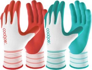 COOLJOB Gardening Gloves Best Gift for Women Ladies, 6 Pairs Breathable Rubber Coated Yard Garden Gloves, Outdoor Protective Work Gloves with Grip, Medium Size Fits Most, Red & Green