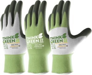 COOLJOB Gardening Gloves for Women and Men, 3 Pairs Recycled Polyester Garden Gloves with Rubber Coated, Green, White & Grey, Large Size (3 Pairs L)