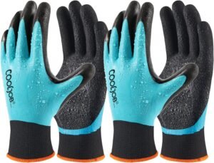 COOLJOB Waterproof Gardening Work Gloves Gifts for Women & Men, Double Rubber Coated Non-slip Working Gloves Bulk for Garden Yard Gardener Outdoor Construction Worker, Unisex Blue X-Large Size 2 Pairs