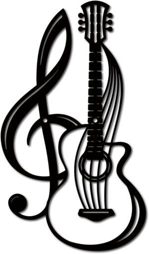 CREATCABIN Metal Wall Art Decor Musical Instruments Black Wall Signs Guitar Iron Hanging Metal Ornament Sculpture for Balcony Garden Home Living Room Decoration Outdoor Indoor Gifts 11.8x6.8Inch