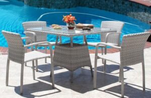 Cali Outdoor Patio Resin Wicker Stacking Arm Chair 5 Piece Dining Set