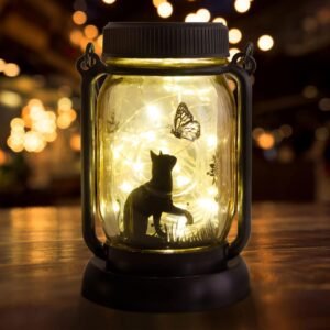 Cat Lover Gifts for Mom/Grandma/Women/Sister Cat Butterfly Solar Light Gifts Mother Day Gift Solar Lanterns Outdoor Waterproof Fairy Lights Led Mason Jar Hanging Cat Lamps Decor for Garden Yard Patio