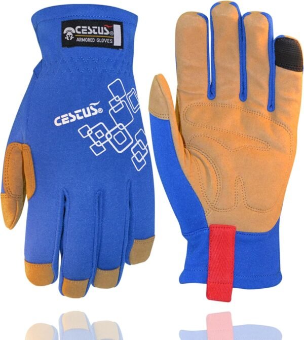 Cestus GenU Blue, Gardening Gloves for Men, Leather Work Gloves, Touchscreen, Weeding, Pruning, Digging