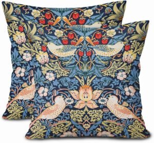 Chinoiserie Pillow Covers 18X18 Inch Blue Sage Green Pimpernel Pillow Cases Set of 2 Red Strawberry Colorful Floral Bird Decorative Throw Pillow Case Home Decor for Living Room Porch Patio Outdoor