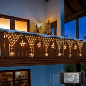 Christmas Net Lights,196 LED 13.1x1.9Ft Waterproof Outdoor Christmas Lights Net Lights Mesh Lights Mains Powered Timer Built in LED Net Lights Holiday Decor for Balcony Fence Roof Railing Wall