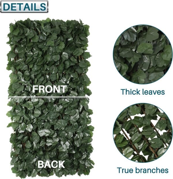 Coarbor 8 Packs Artificial Leaf Ivy Expandable Privacy Fence Screen Grass Wall Stretchable Fencing for Deck Balcony Patio Porch Trellis Decor-Double Sides Leaves