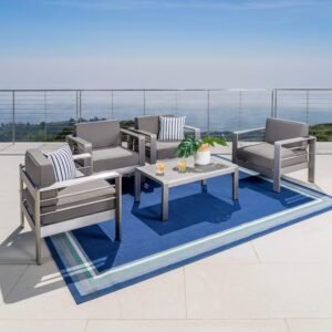 Coral Outdoor 5-piece Seating Set with Cushions Grey Modern Contemporary Urban Aluminum Fabric Coffee Table Cushion Included Water Resistant