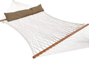 Cotton Rope Hammock, Double Hammock with Pillow, Patio Hammock for Outdoor Patio Yard Porch Capacity 450 lbs