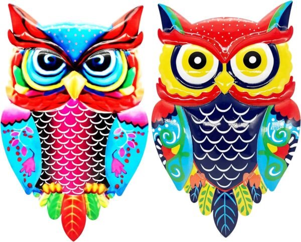 Cruis Cuka Metal Owl Wall Art 13.8 Inch 3D Garden Decor for Outdoor Patio Fence Backyard Decor Lawn Ornaments - Set of 2