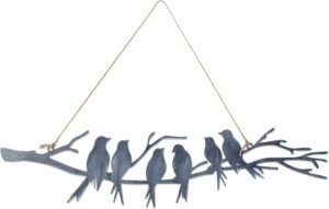 Ctpeng Metal Wall Art Decor Birds on The Branch,Blue Indoor Wall Ornament with Rope for Home,Outdoor Tree Wall Art for Gardens Backyard Balcony