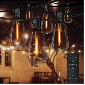 DAYBETTER 48FT Outdoor String Lights with Remote, Connectable LED Patio String Lights with Shatterproof ST38 Vintage Edison Bulbs,Dimmable Hanging Lights for Porch Backyard Cafe Balcony