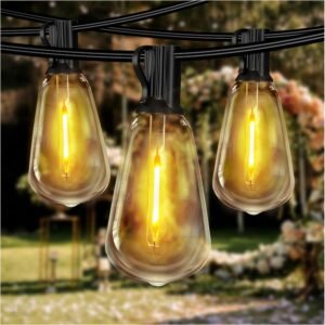 DAYBETTER Outdoor String Lights, 100FT 2200K Shatterproof Waterproof LED Hanging Umbrella Edison Outside Lights, Party Lights for Patio Porch Backyard Deck Balcony