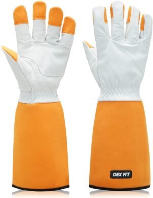 DEX FIT FG310 Gardening Gloves for Women & Men, Long Thorn Proof Leather Sleeves Protection, Comfortable, Durable for Cactus, Rose Bush Pruning and Garden and Yard Work; Orange M (8) 1 Pair