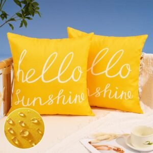 DFXSZ Outdoor Pillow Covers 18x18 Inch Set of 2 Hello Sunshine Decor Yellow Waterproof Throw Pillow Covers Summer Outdoor Waterproof Pillow Covers Decor for Patio Funiture Garden Sofa Couch 021B