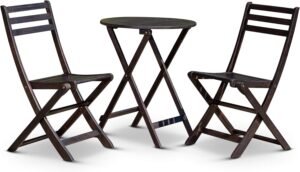 DTY Outdoor Living Twin Lakes 3-Piece Eucalyptus Café Bistro Set - Espresso, Round Table